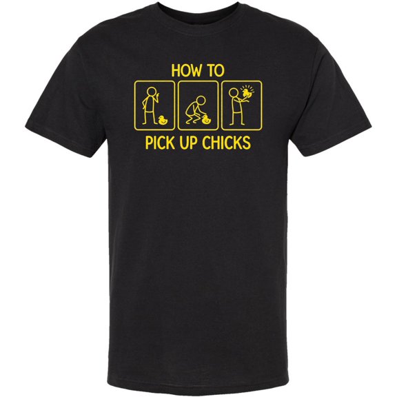 How To Pick Up Chicks Printed T-Shirt Funny Graphic 100% Cotton Crewneck Tee (Black, X-Large)