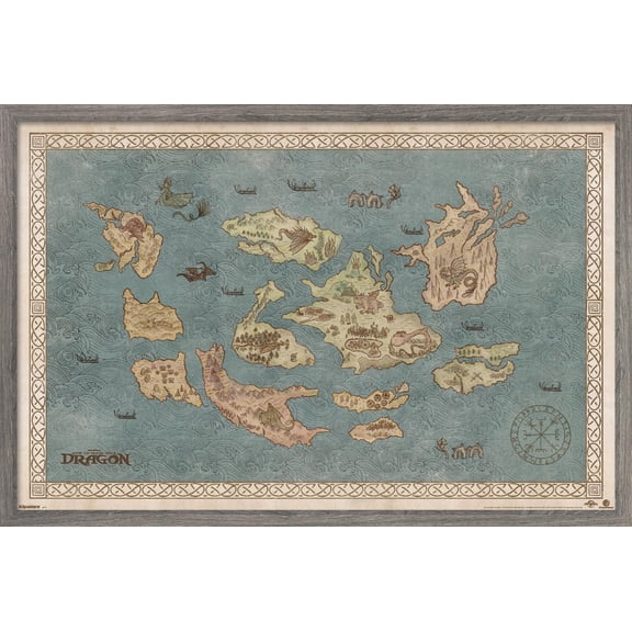 How To Train Your Dragon (2025) - Map Wall Poster, 22.375" x 34" Framed