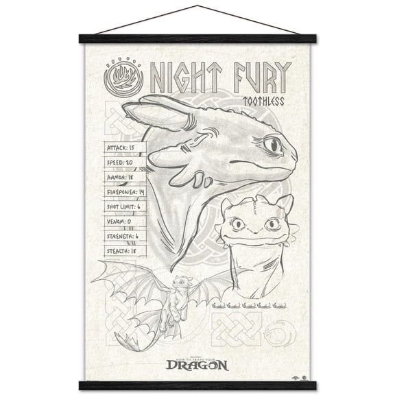 How To Train Your Dragon (2025) - Toothless Illustration Wall Poster with Magnetic Frame, 22.375" x 34"