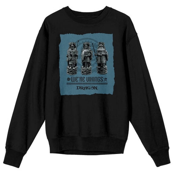 How To Train Your Dragon 2025 We're Vikings Adult Black Crew Neck Long Sleeve Sweatshirt-Medium