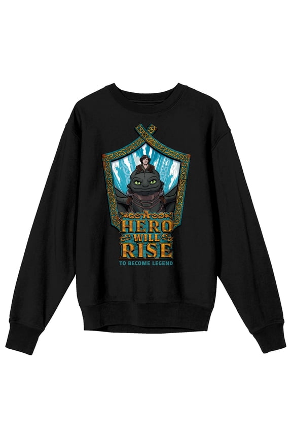 How To Train Your Dragon A Hero Will Rise Character Shield Adult Black Crew Neck Long Sleeve Sweatshirt-Small