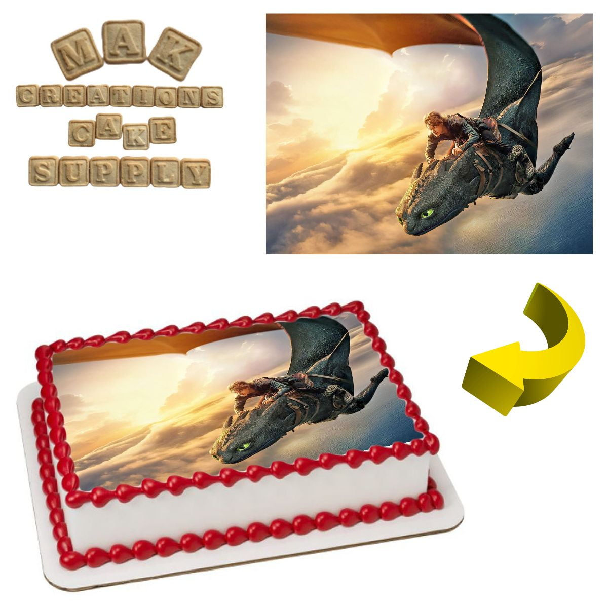 How To Train Your Dragon (Design 1) Edible 1/4 Sheet Cake topper - Can also be used on a 1/2 Sheet with room to decorate!