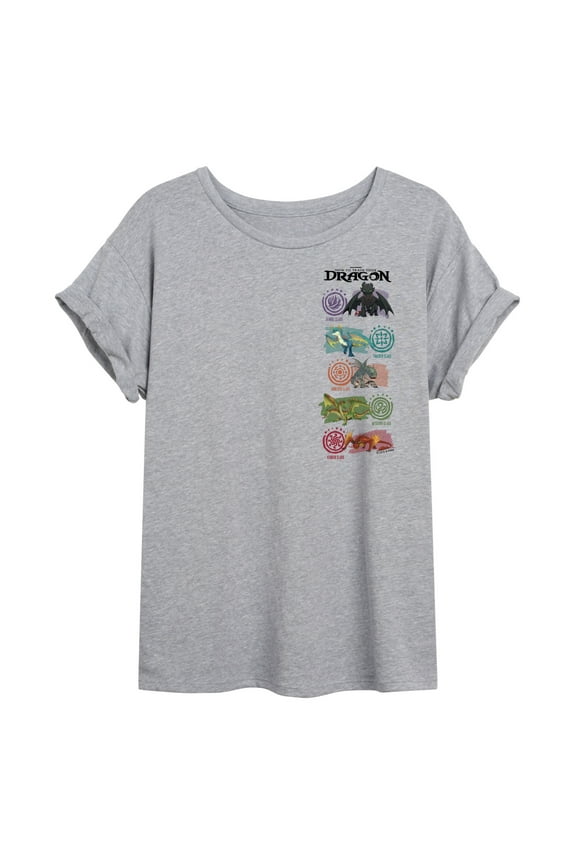 - Dragon Column - Juniors Oversized Graphic T-Shirt