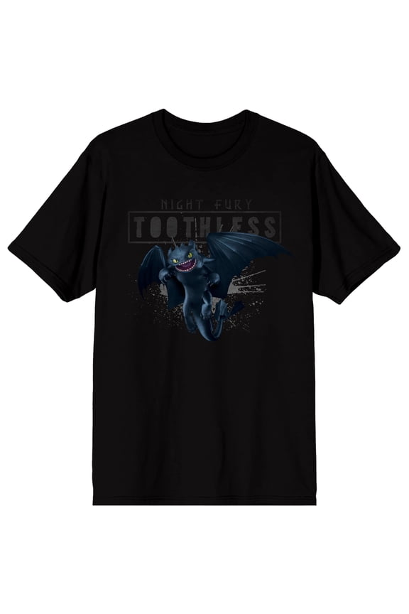 How To Train Your Dragon Night Fury Toothless Adult Black Crew Neck Short Sleeve T-shirt - Medium