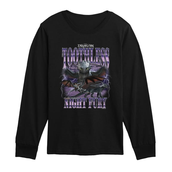 How To Train Your Dragon - Toothless Collage - Youth Long Sleeve Graphic T-Shirt
