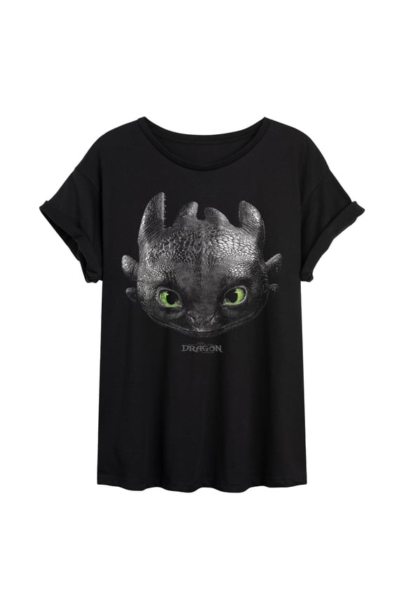 - Toothless Head Oversized - Juniors Oversized Graphic T-Shirt
