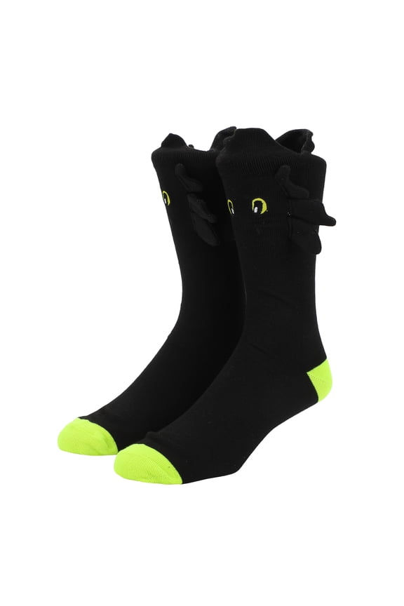 How To Train Your Dragon Toothless Plush Character Heads Adult Black Casual Crew Socks -OSFA