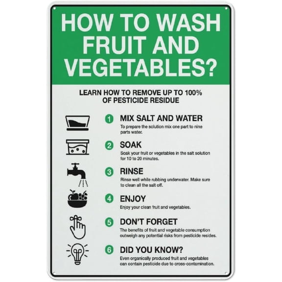 How To Wash Fruit And Vegetables Sign Safe Sign, Signs Outdoor, 8"x12", Sign For Home, Business, Driveway Alert