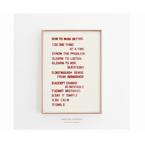 How To Work Better By Peter Fischli And David Weiss Poster Office Decor Work Environment Poster Wisdom Quotes Wall Art Motivational Gifts