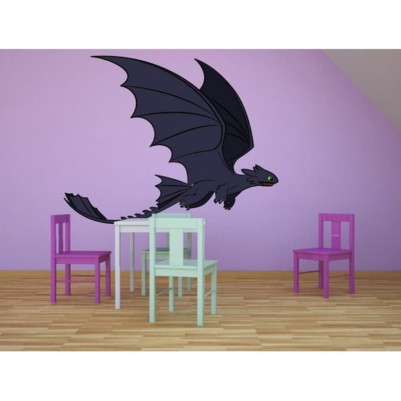 How to Train your Dragon Black Dragon Wall Decal Vinyl Sticker Art Home Decor Sticker Vinyl Mural Baby Kids Room Bedroom Nursery Kindergarten School House Wall Art Design Peel and Stick 30x15 inch