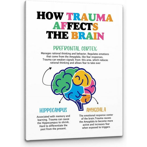 How Trauma Affects the Brain Mental Health Wall Art,Positive Affirmations Print Unframed Canvas Painting Artwork For Social Worker Therapist Counseling Office Decor