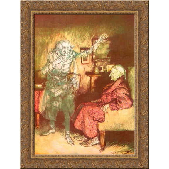 How now said Scrooge, caustic and cold as ever 20x24 Gold Ornate Wood Framed Canvas Art by Rackham, Arthur