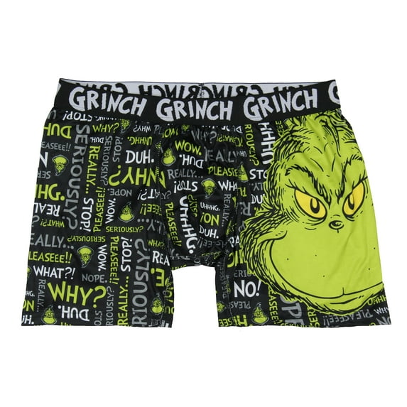 How the Grinch Stole Christmas Men's Festive Novelty Holiday All-Over Grinch Quotes Boxer Briefs Sleepwear Loungewear