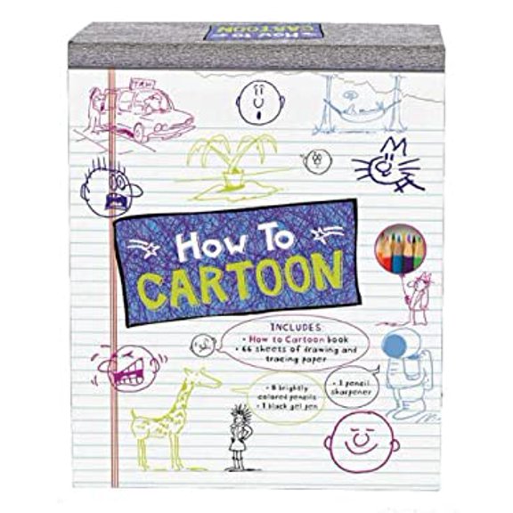 Pre-Owned How to Cartoon [With 8 Colored Pencils, 1 Gel Pen and 96 Page Instructional Book and Pencil Sharpener and 50 Sheet (Paperback) 1402771592 9781402771590
