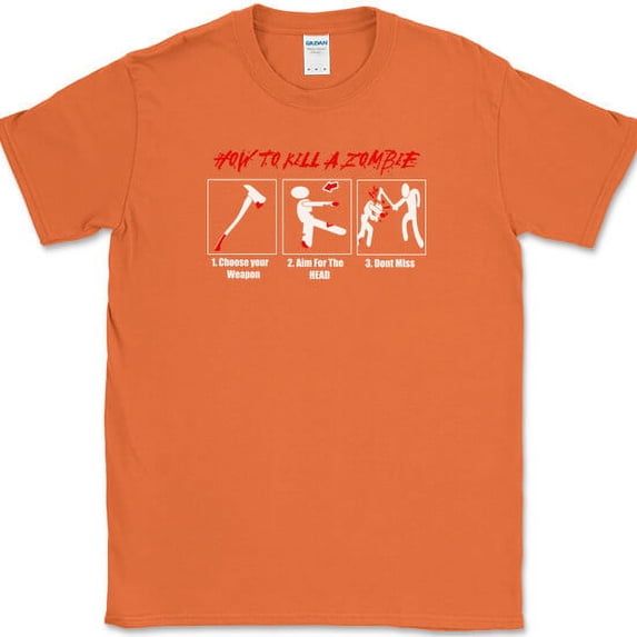 How to Kill A Zombie T-Shirt Funny TWD Apocalypse Humor Novelty Tee - Orange, 5XL