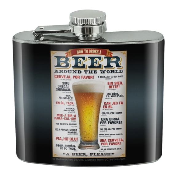 How to Order a Beer Around the World Stainless Steel 5oz Hip Drink Kidney Flask