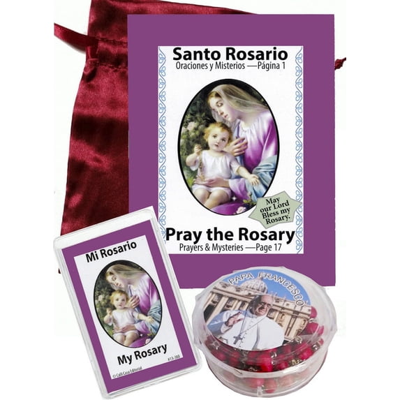 How to Pray the Rosary w/Rosary, Prayer Card & Bag -Como Rezar el Rosario c/Rosario, Estampa y Bolsa
