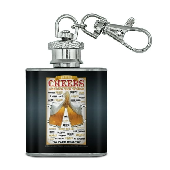 How to Toast Cheers Around the World Stainless Steel 1oz Mini Flask Key Chain