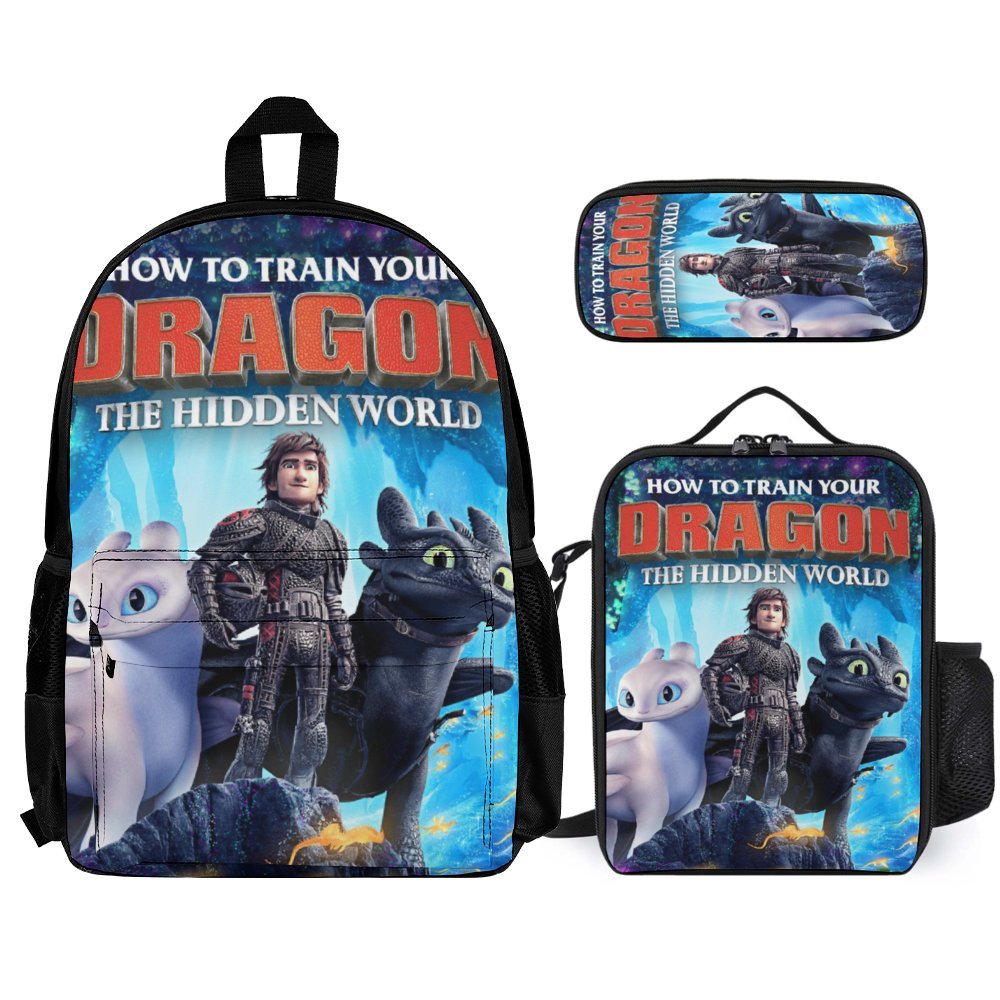 How to Train Your Dragon Backpacks 3 Piece Set Kids Bookbag School Bag