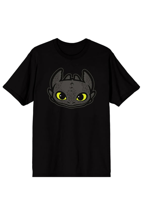 How to Train Your Dragon Franchise HTTYD Toothless Head Vector Graphic ADULT SS Tee on Black Adult Crew Neck Short Sleeve T-shirt - 3XL