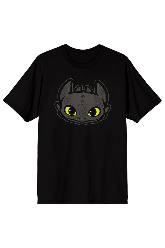 How to Train Your Dragon Franchise HTTYD Toothless Head Vector Graphic ADULT SS Tee on Black Adult Crew Neck Short Sleeve T-shirt - XL