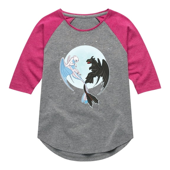 How to Train Your Dragon - Night And Light Moon - Toddler & Youth Girls Raglan Graphic T-Shirt