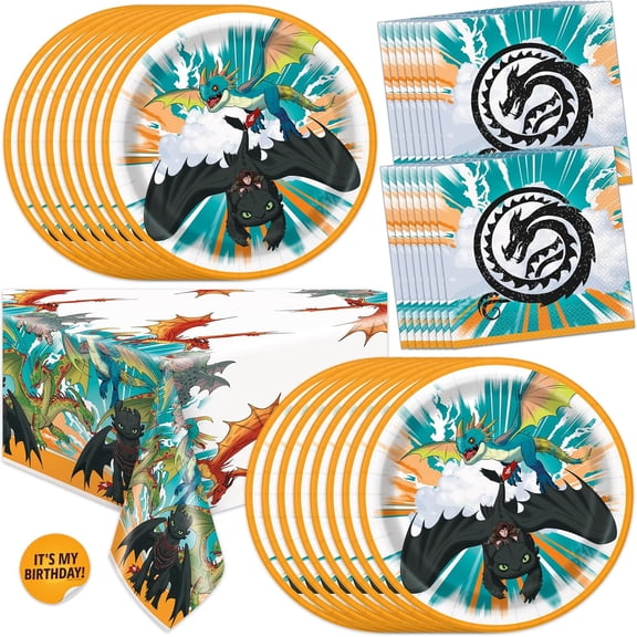 How to Train Your Dragon Party Supplies & Decorations | Tablecloth, Plates, Napkins, Sticker | Officially Licensed