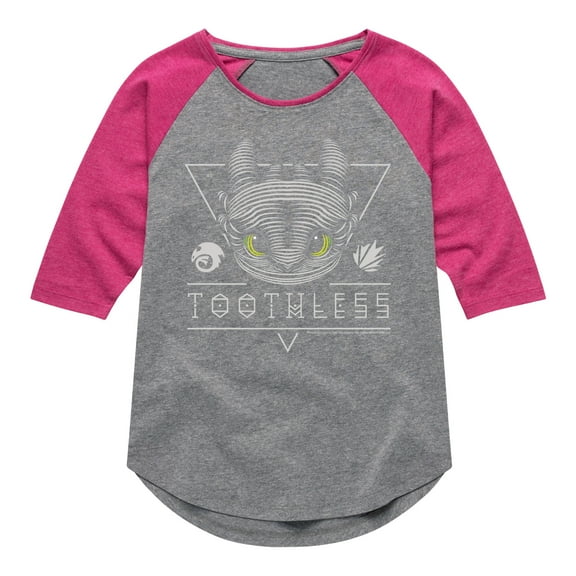 How to Train Your Dragon - Toothless Line Art - Toddler & Youth Girls Raglan Graphic T-Shirt