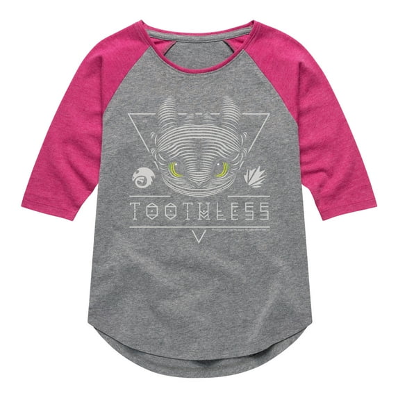 How to Train Your Dragon - Toothless Line Art - Toddler & Youth Girls Raglan Graphic T-Shirt