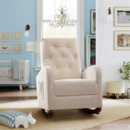 HowCool WF021 Comfortable Rocker Fabric Padded Seat & Modern High Back Armchair Baby Room High Back Rocking Chair Nursery Chair