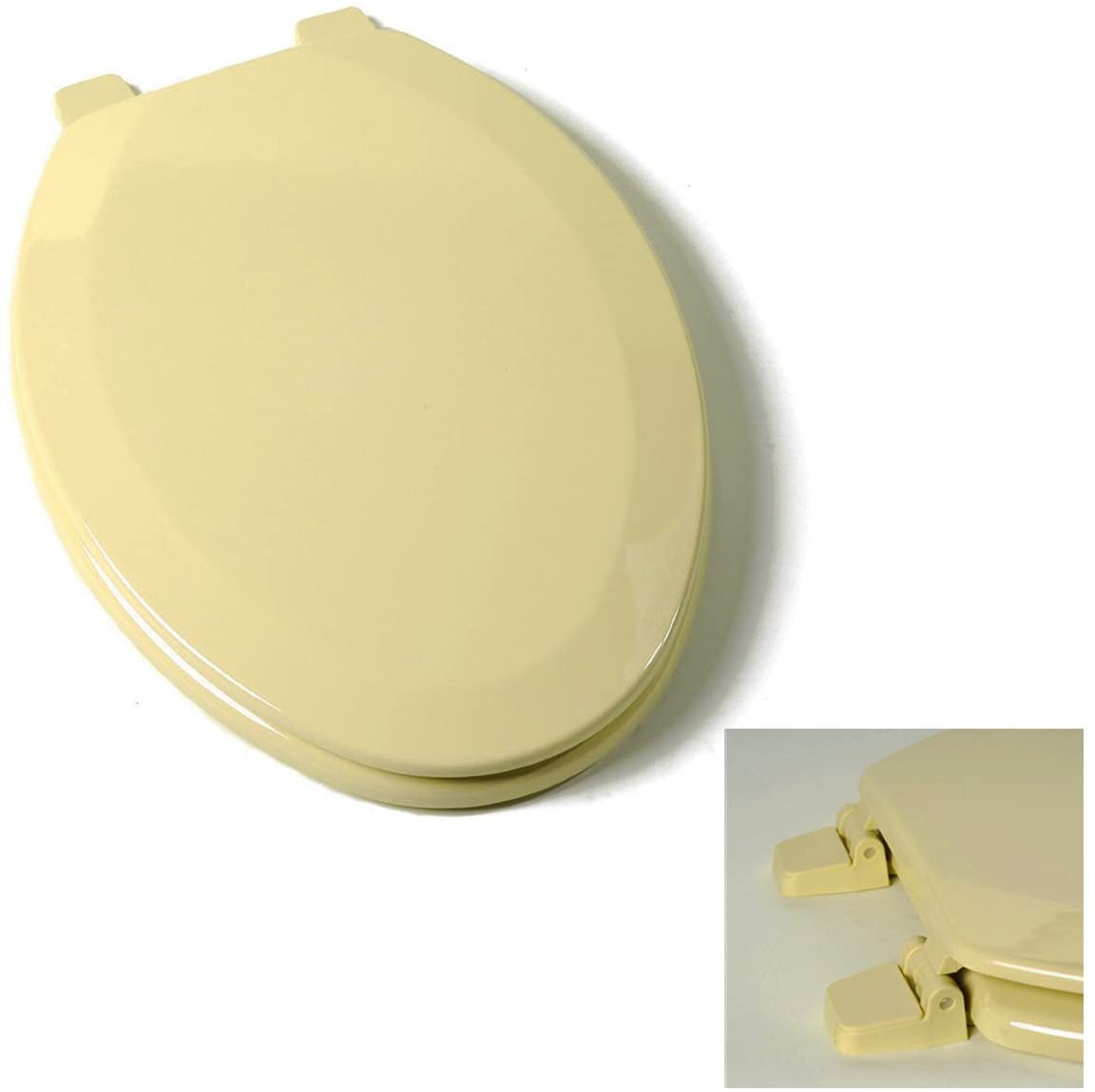 HowPlumb Deluxe Elongated Wood Toilet Seat with Adjustable Hinges