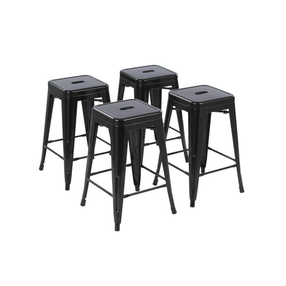 Howard 24inch Metal Assembled Counter Stool, Set of 4, Black Color for Indoor