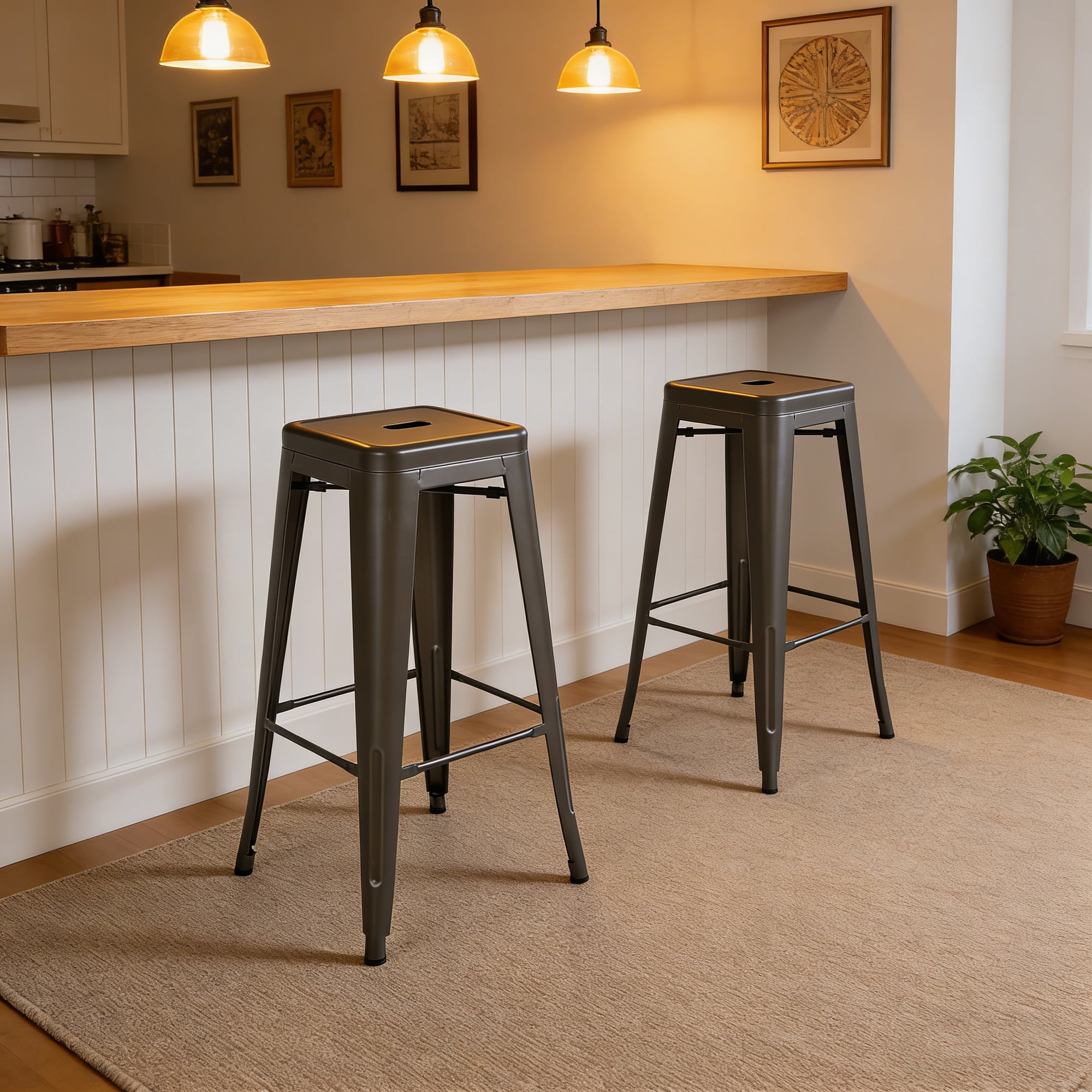 Howard 24inch Metal Stackable Counter Height Stool, Set of 4, Gunmetal Color for Indoor