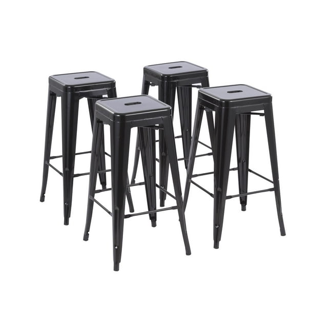 Howard 30inch Metal Stackable Barstool, Set of 4, Black Color