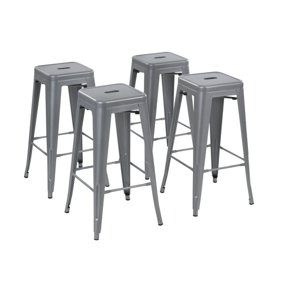 Howard 30inch Metal Stackable Bar Height Stool, Set of 4, Silver Color for Indoor