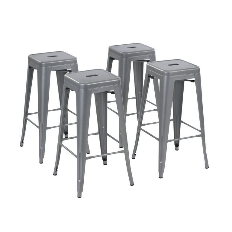 Howard 30inch Metal Stackable Barstool Set of 4 Silver Color for