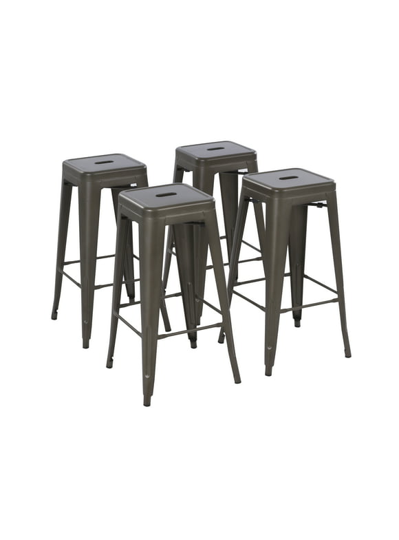 Howard 30inch Metal Stool, Set of 4, Gunmetal Color, Backless Style for Kitchen and Bar