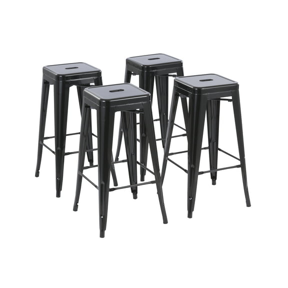 Howard 30inch Stackable Metal Barstool, Set of 4, Black Color, for Indoor and Outdoor
