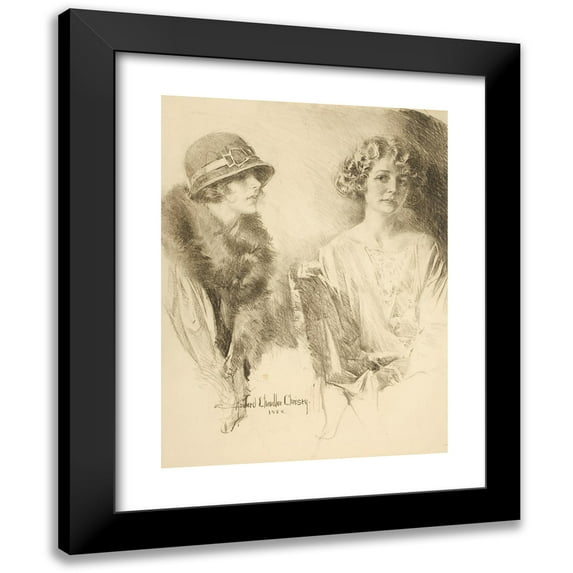 Howard Chandler Christy 12x14 Black Modern Framed Museum Art Print Titled - Two Women (1924)