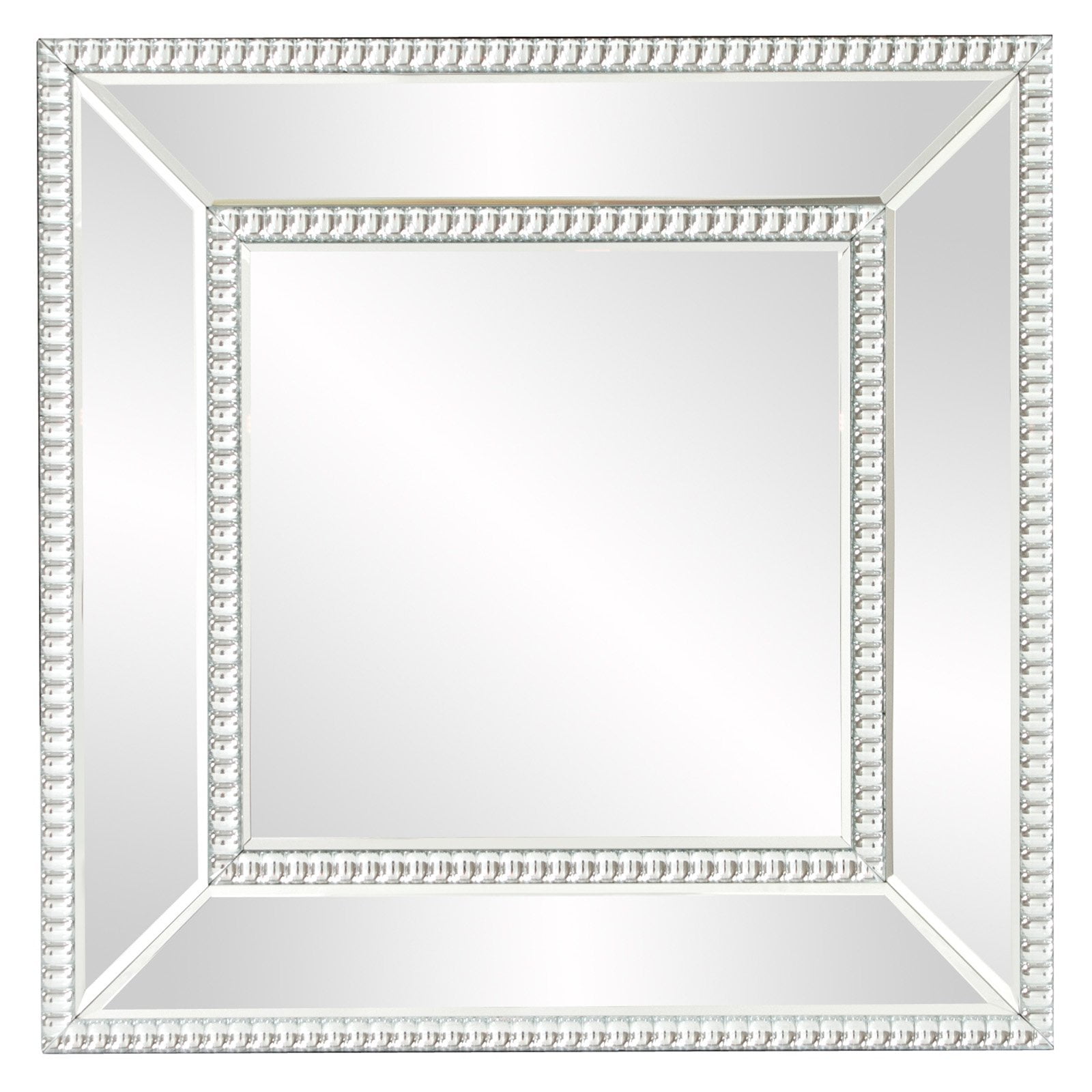 Howard Elliott Silver Square Mirrored Wall Mirror with Beaded Trim