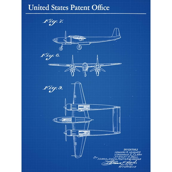 Howard Hughes Airplane Aviator Aircraft 1944 Patent Extra Large XL Wall Art Poster Print