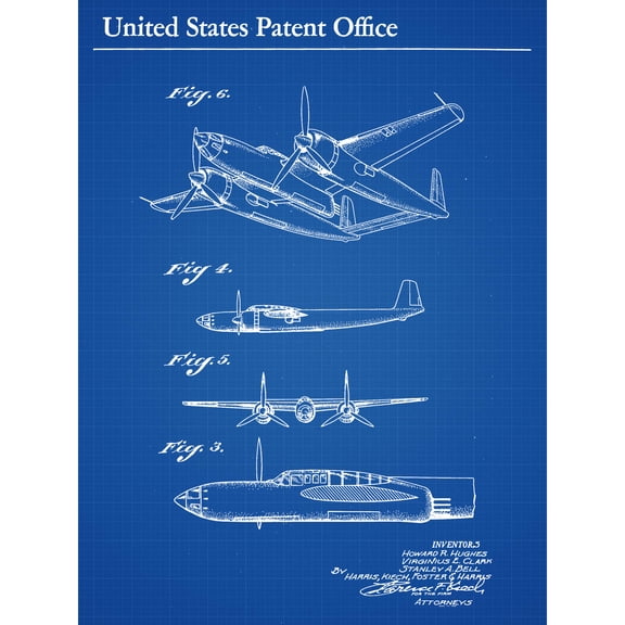 Howard Hughes Aviator Aircraft Airplane 1944 Patent Extra Large XL Wall Art Poster Print