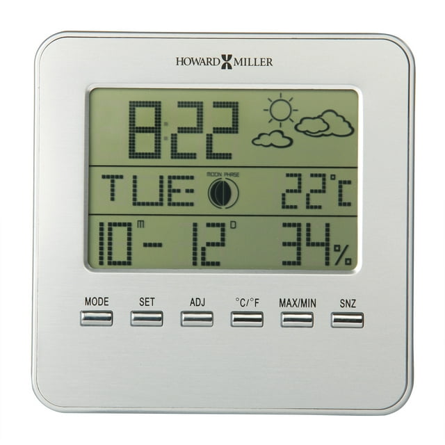 Howard Miller 645693 5" Weather View Aluminum Digital And Weather Table Top Cloc - Silver