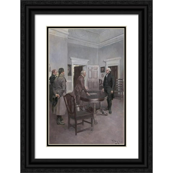Howard Pyle 11x14 Black Ornate Wood Framed Double Matted Museum Art Print Titled: Thompson, the Clerk of Congress, Announcing to Washington, at Mount Vernon, His Election to the Preside
