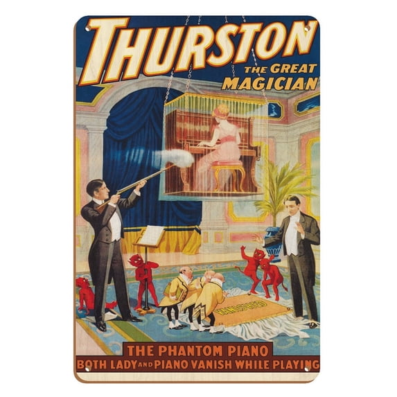 Howard Thurston The Great Magician - The Phantom Piano - Vintage Magic Poster c.1911 - 8 x 12 inch Vintage Wood Art Sign