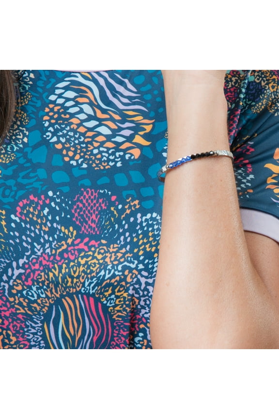 Black Beaded Silver Cuff Bracelet for Women