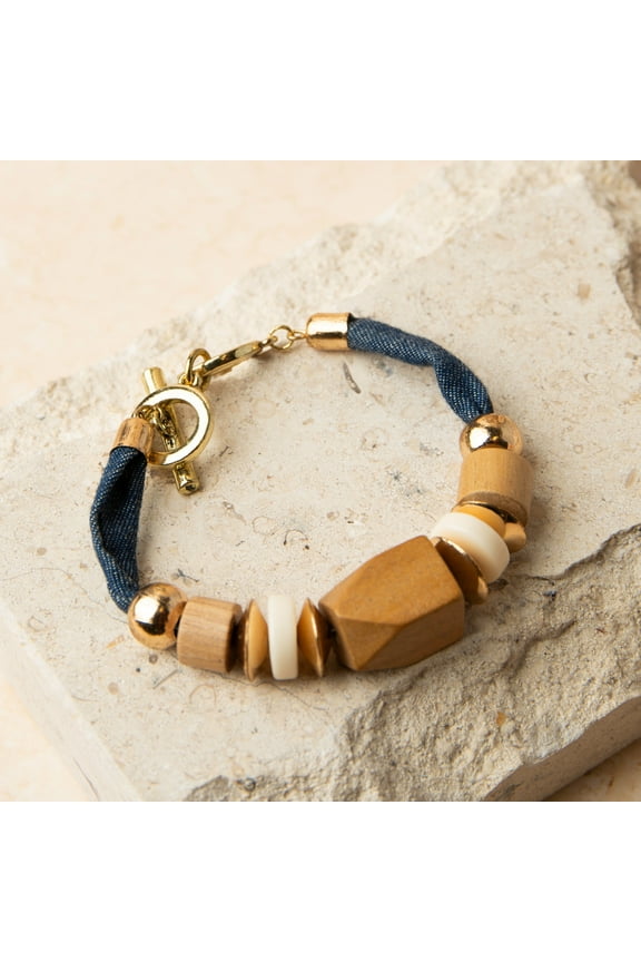 Caris Geo Wood and Denim Toggle Bracelet for Women