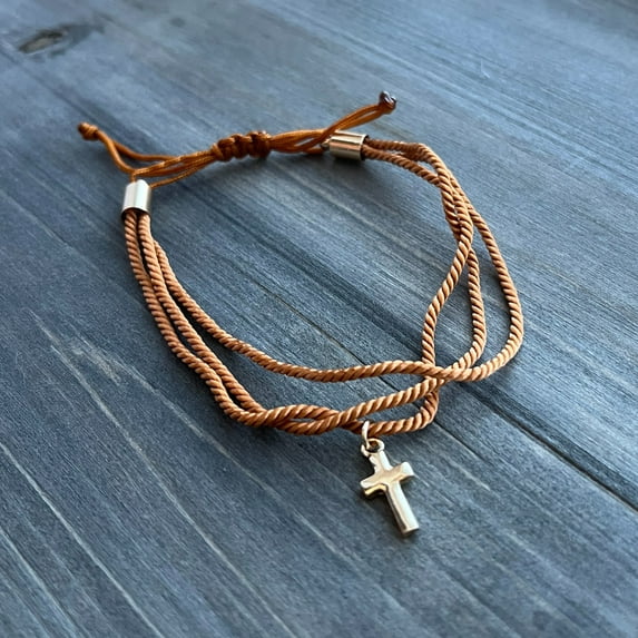 Howard's Devon Adjustable Multi-Row Inspirational Cross Bourbon Bracelet for Women