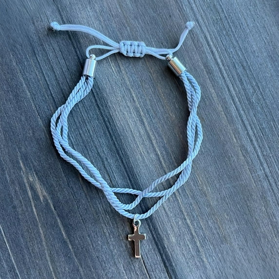 Howard's Devon Adjustable Multi-Row Inspirational Cross Ice Gray Bracelet for Women