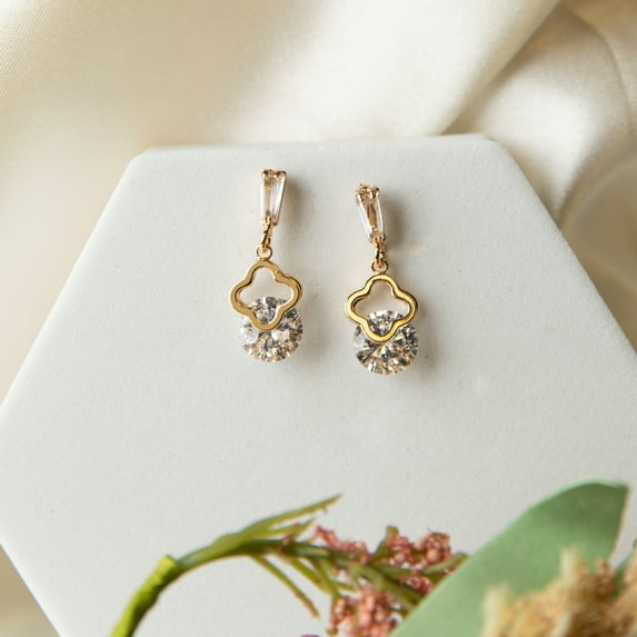 Howard's Flower Cubic Zirconia Gold Dazzler Drop Earrings for Women